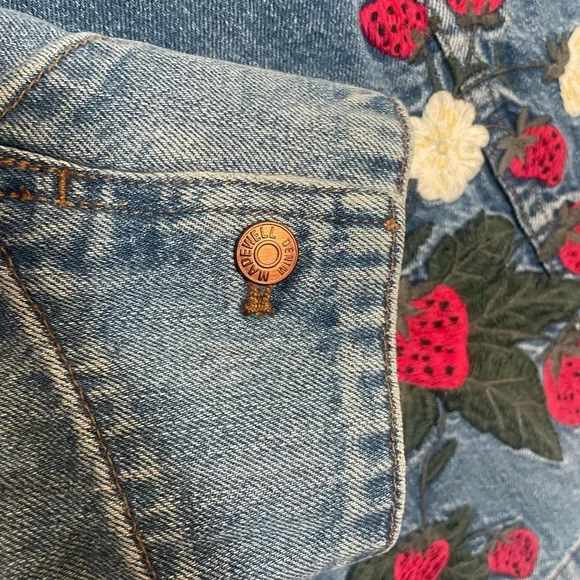 Madewell Blue Denim Jacket with Embroidered strawberries and sun. - Picture 6 of 8